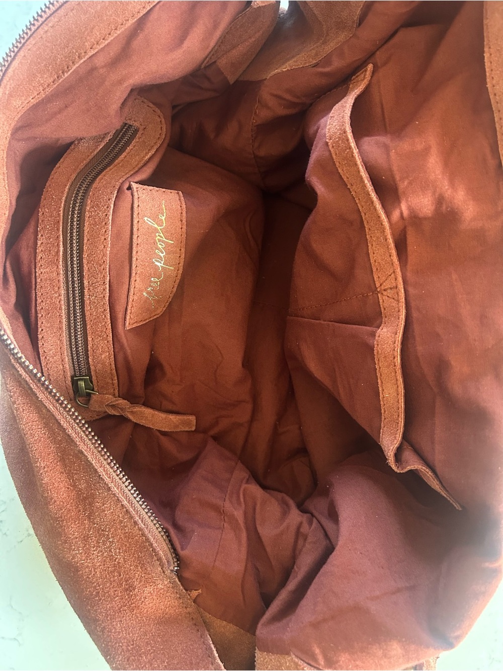 Free People Serengeti Suede Slouchy Hobo Tote in Brick - Picture 9 of 16